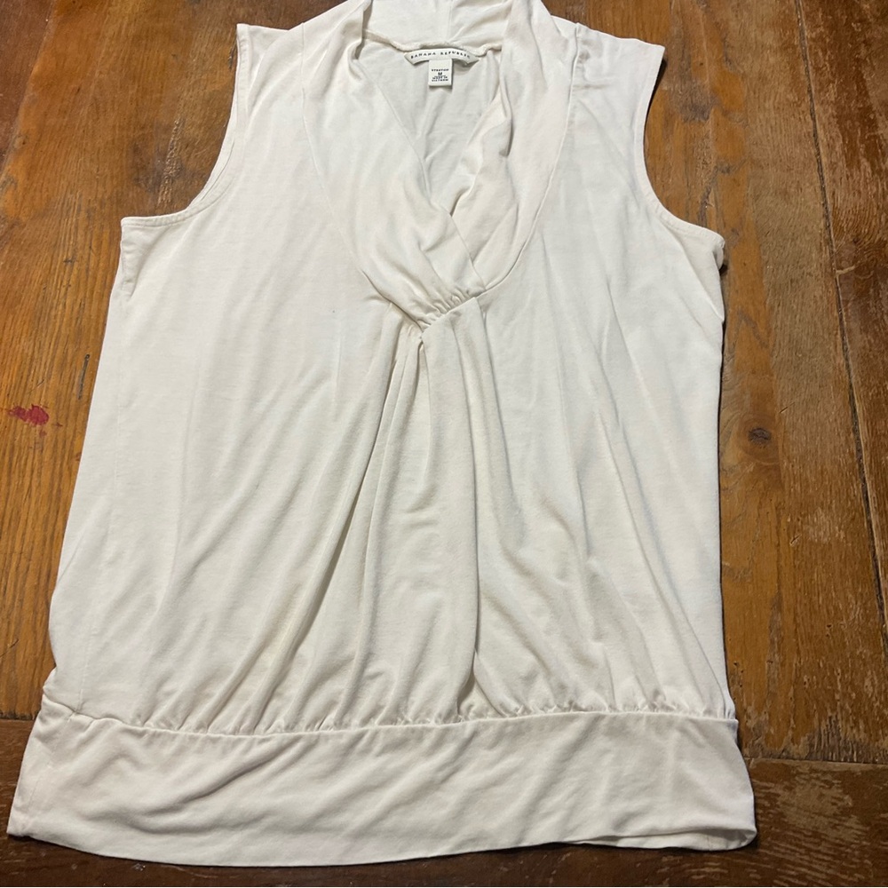 Banana Republic Sleeveless Cream Knit Top Draped Crossover Neckline Women Sz M